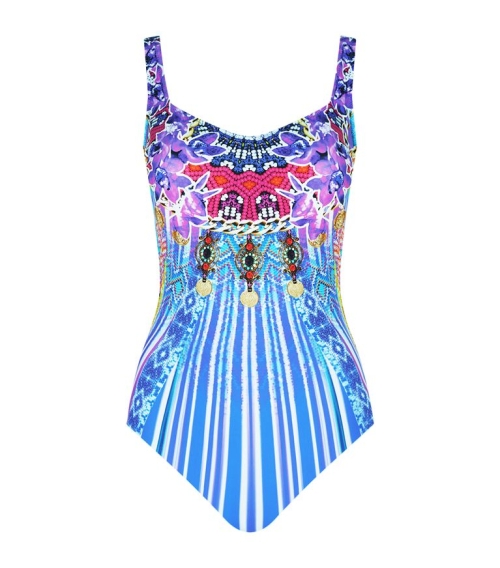 Classic full swimsuit in multicolored shades